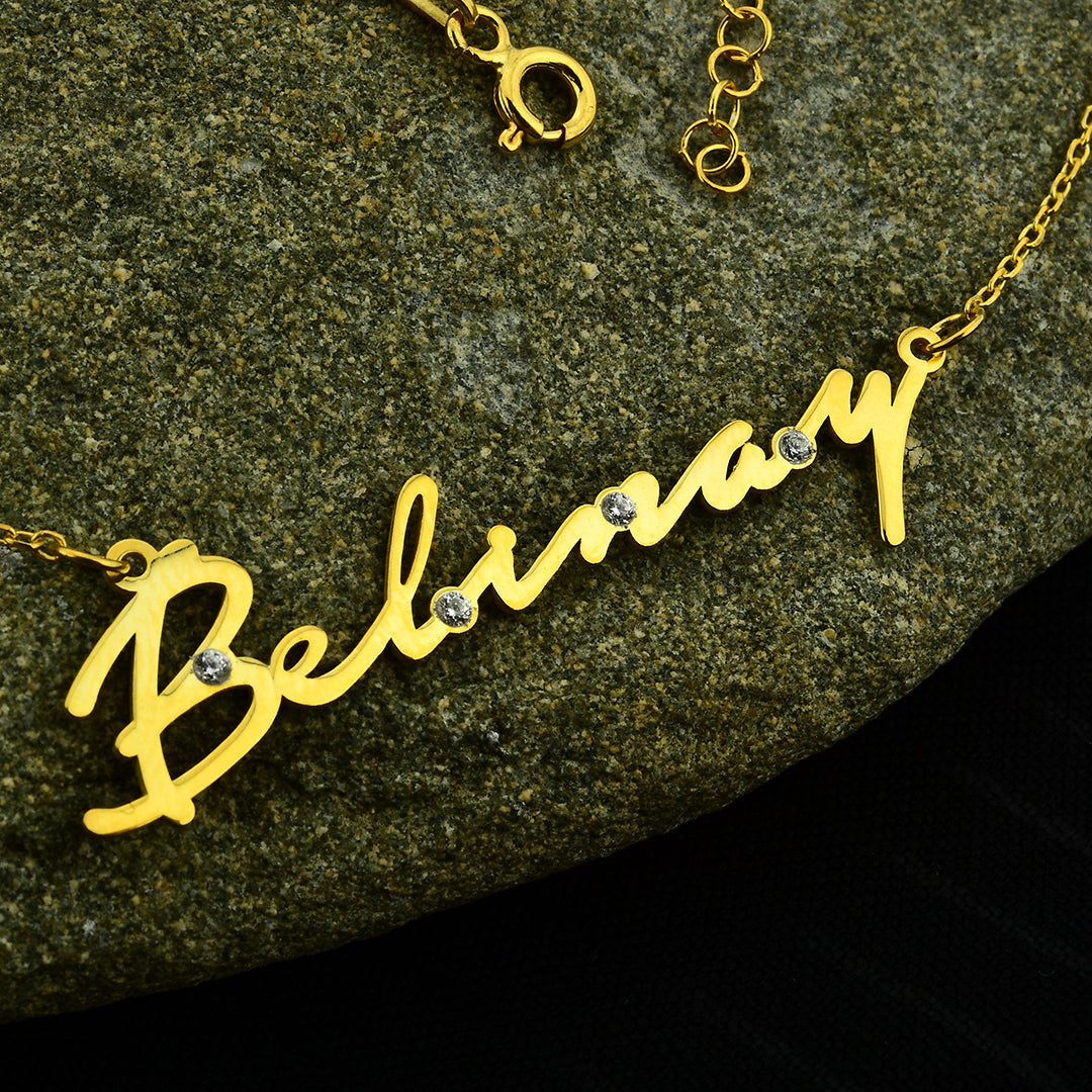 Taşlı İmza Modern Kolye