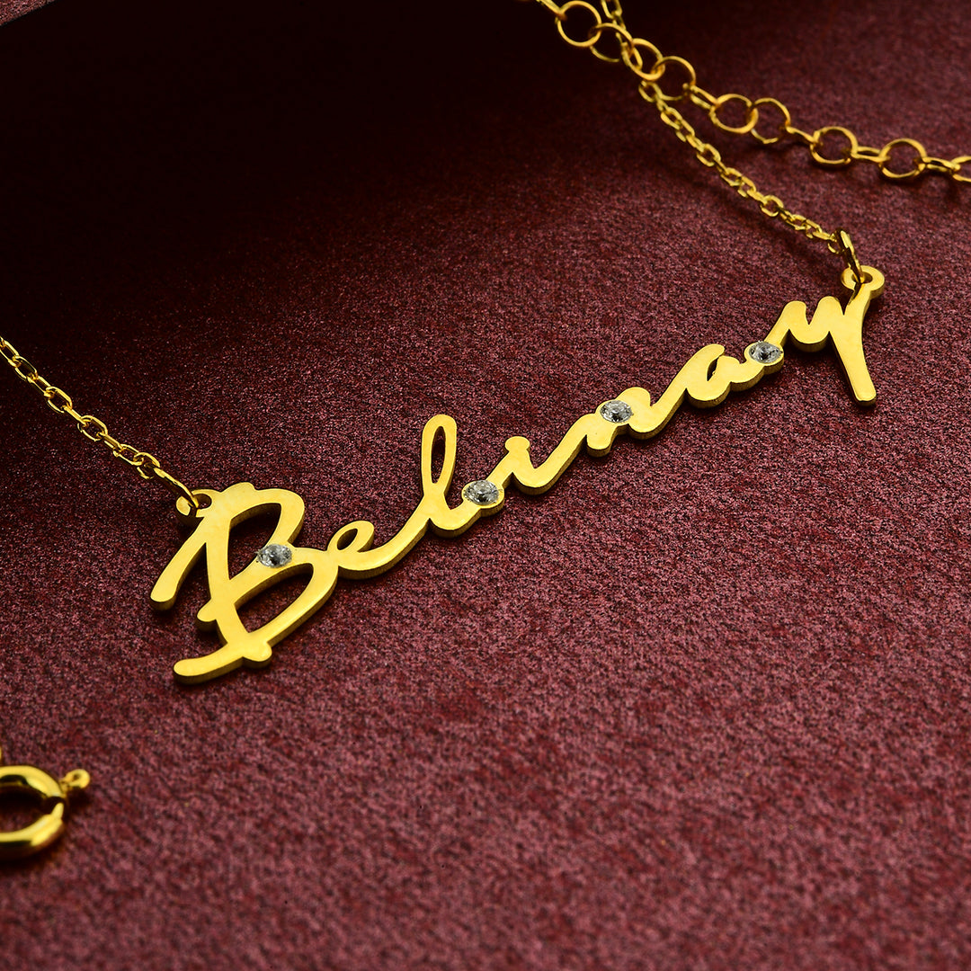 Taşlı İmza Modern Kolye