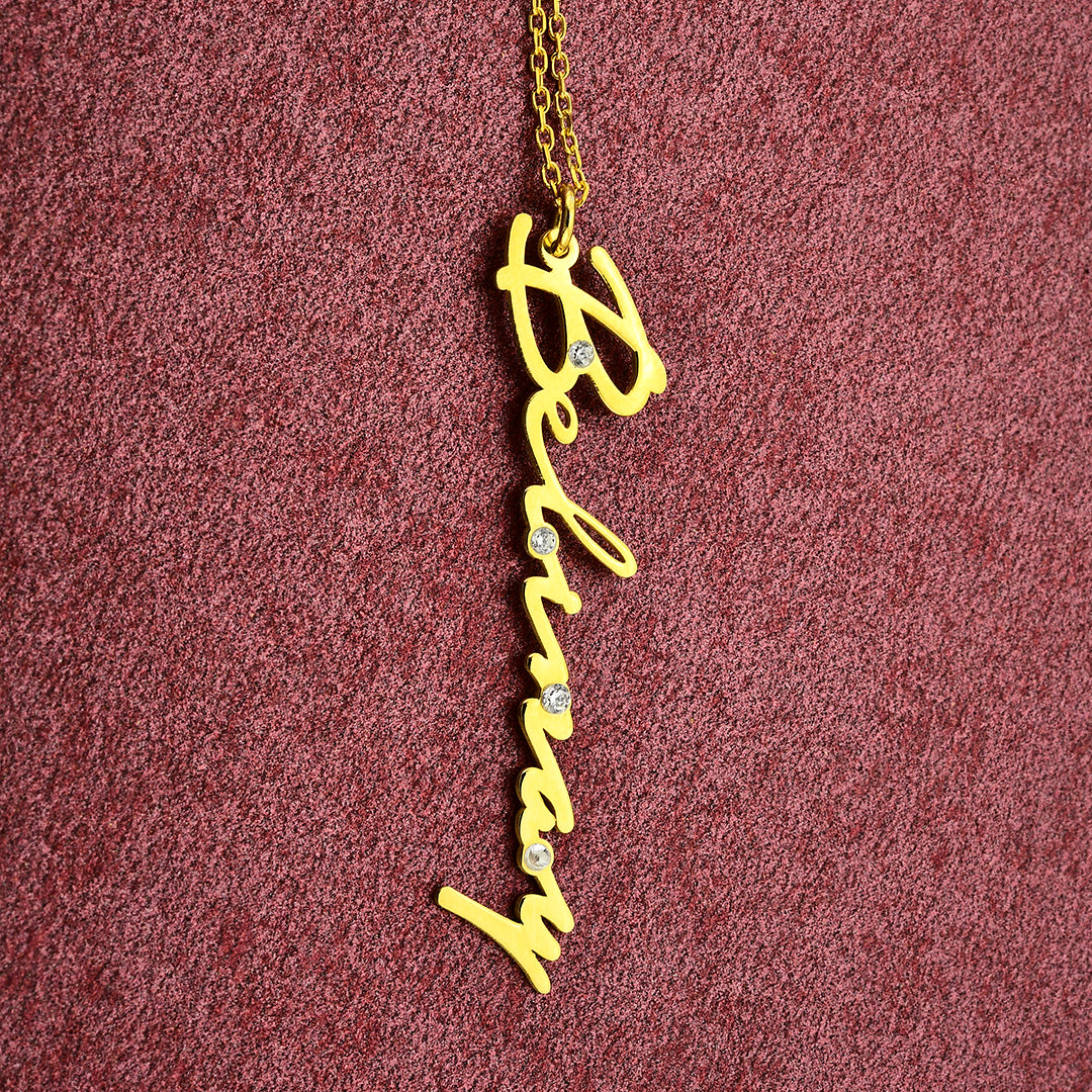 Taşlı Dikey İmza Kolye