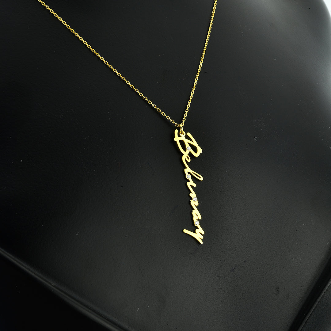 Taşlı Dikey İmza Kolye