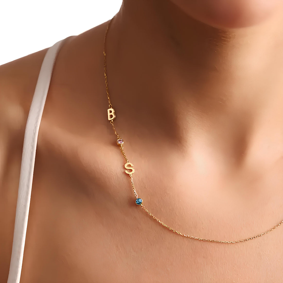 Doğum Taşı Detaylı Harf Kolye - 925 GÜMÜŞ