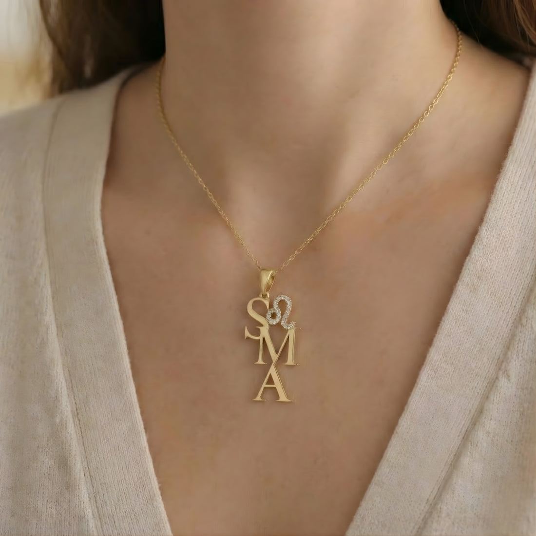 İsim Harf Charm Taşlı Burç Kolye - 925 GÜMÜŞ