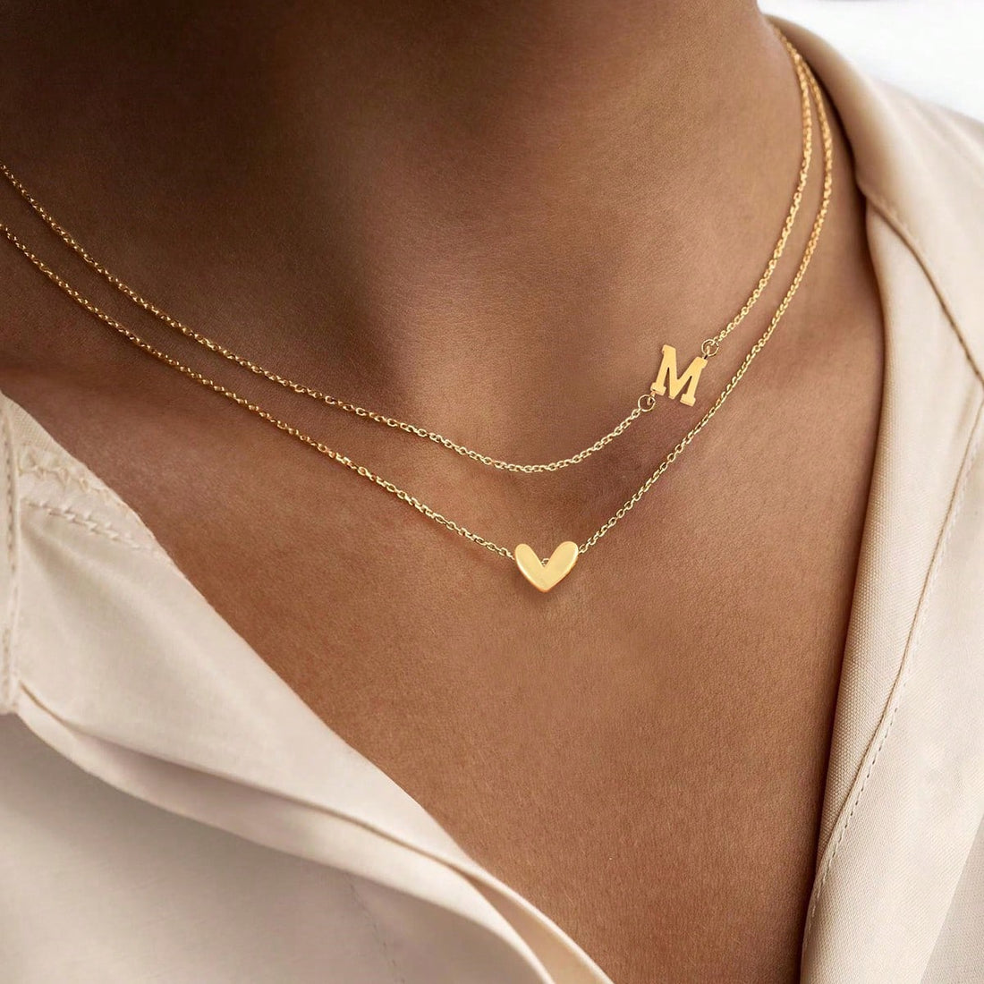 İkili Zincirli Köprücük Harfli Kalp Kolye