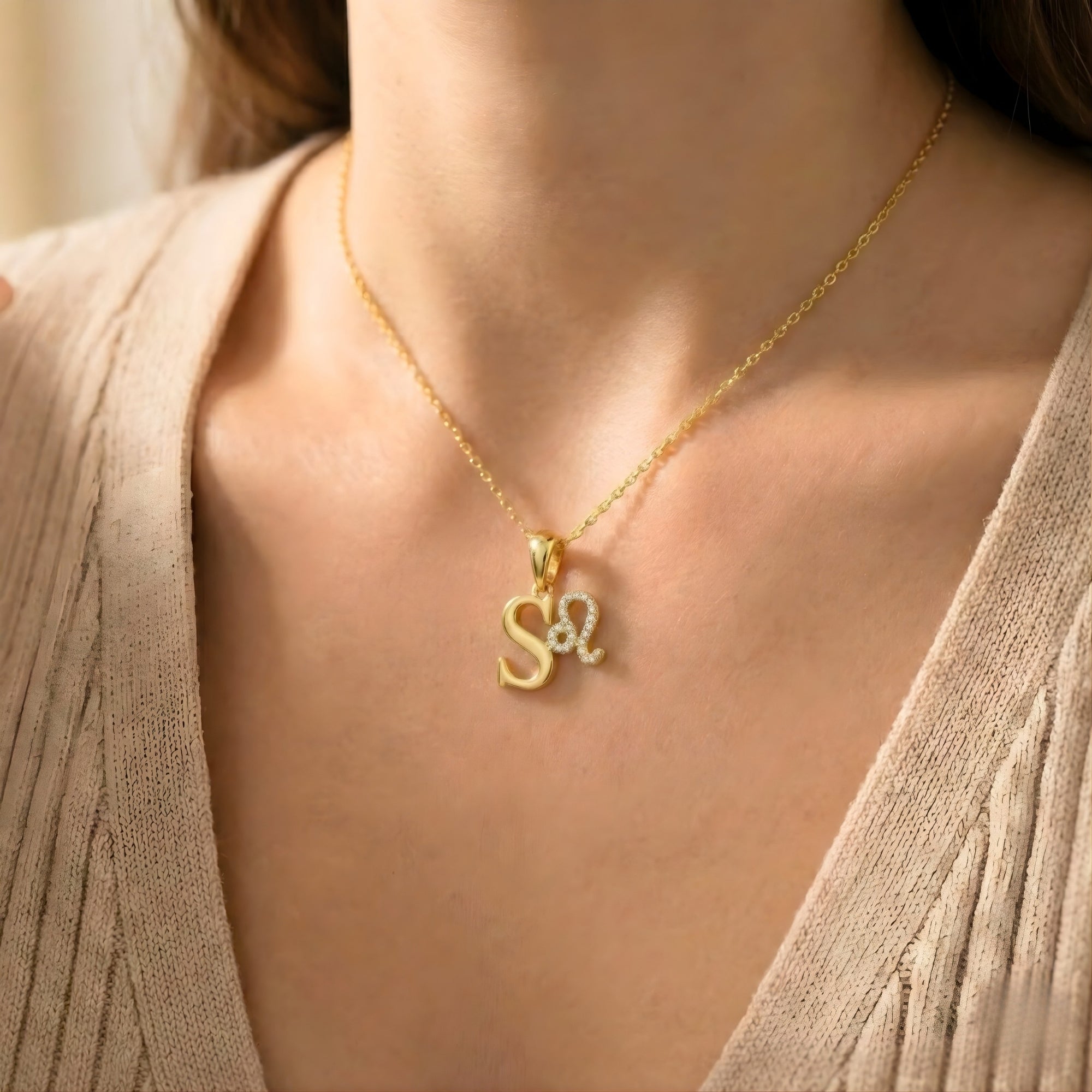 Harf Charm Taşlı Burç Kolye - 925 GÜMÜŞ