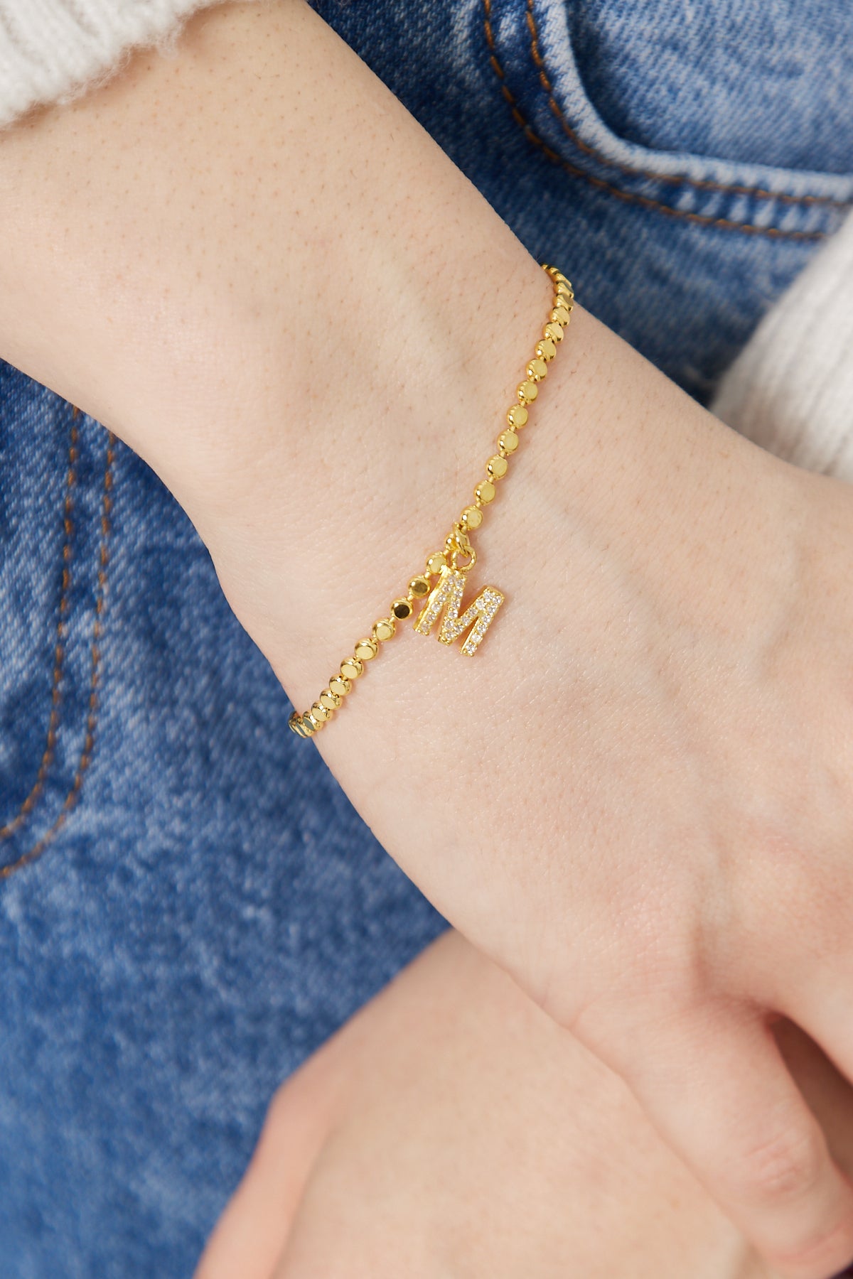 Harfli Top Zincirli Çift Bileklik - 925 GÜMÜŞ