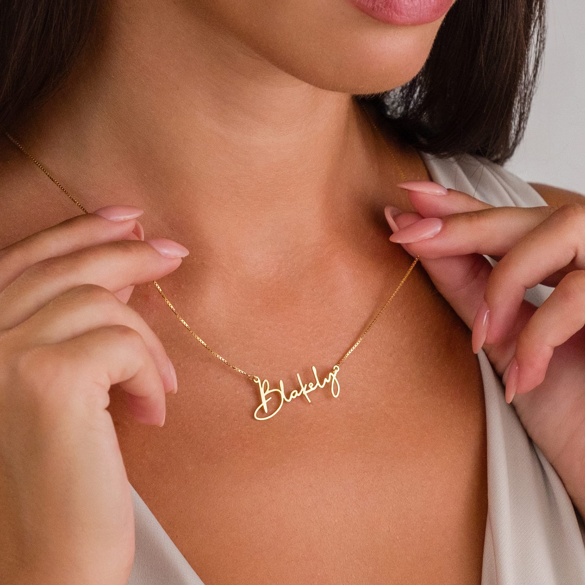 İmzalı Yatay İsimli Kolye - 925 GÜMÜŞ