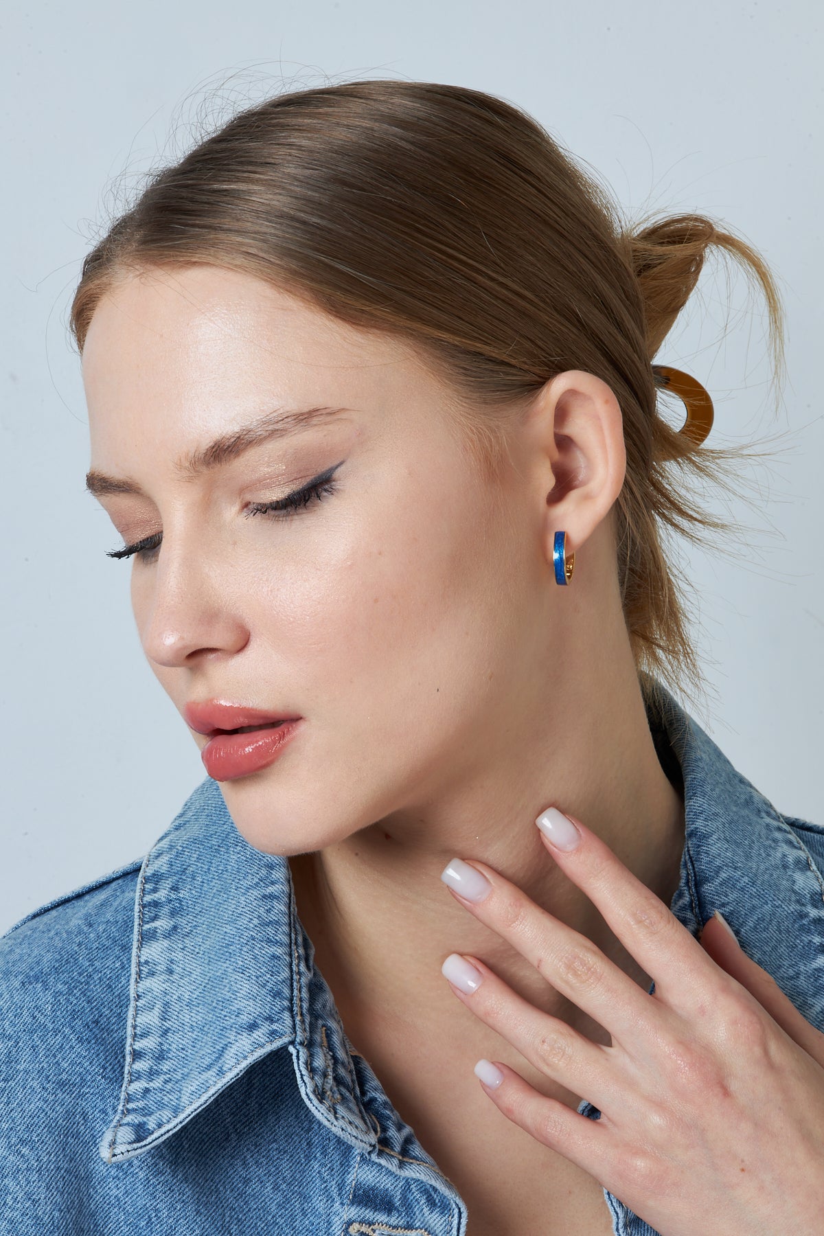 Çemberli Lacivert Halka Küpe - 925 GÜMÜŞ