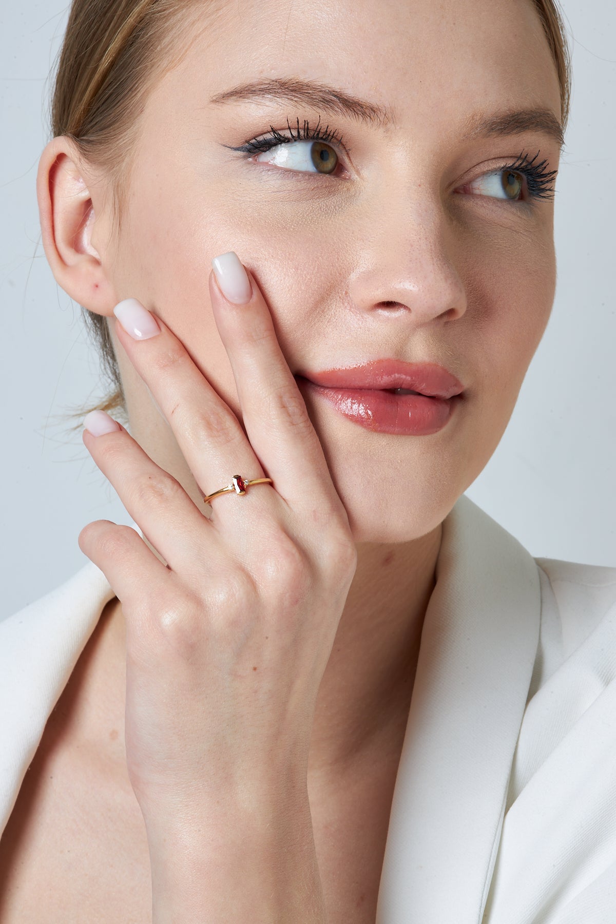 Renkli Tektaşlı Baget Yüzük - 925 GÜMÜŞ