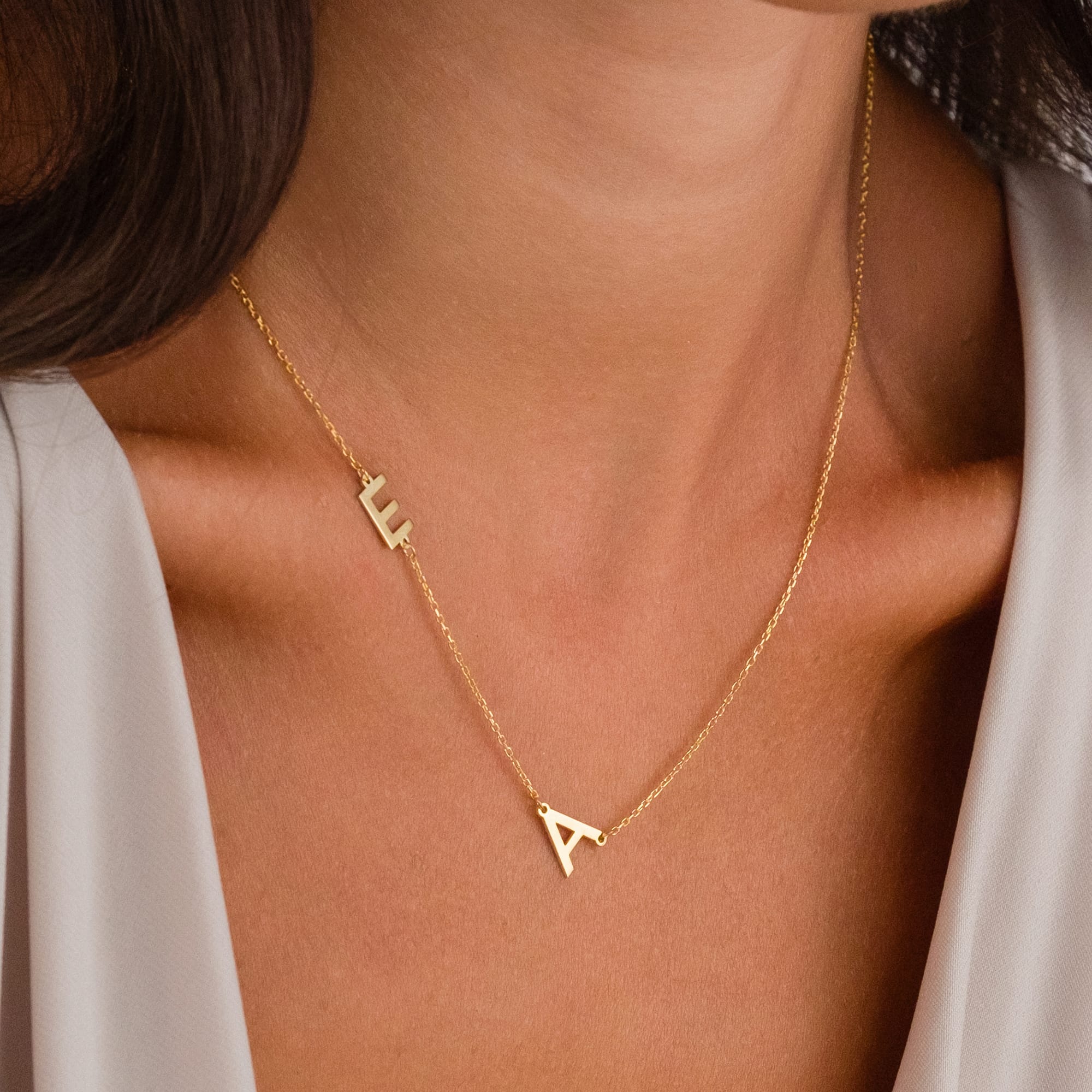 İki Harfli Yan Kolye - 925 GÜMÜŞ