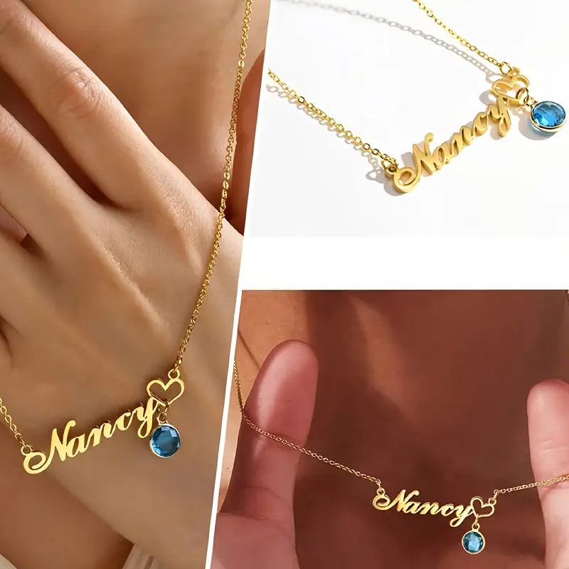 Doğum Taşlı İsim Kolye - 925 Gümüş