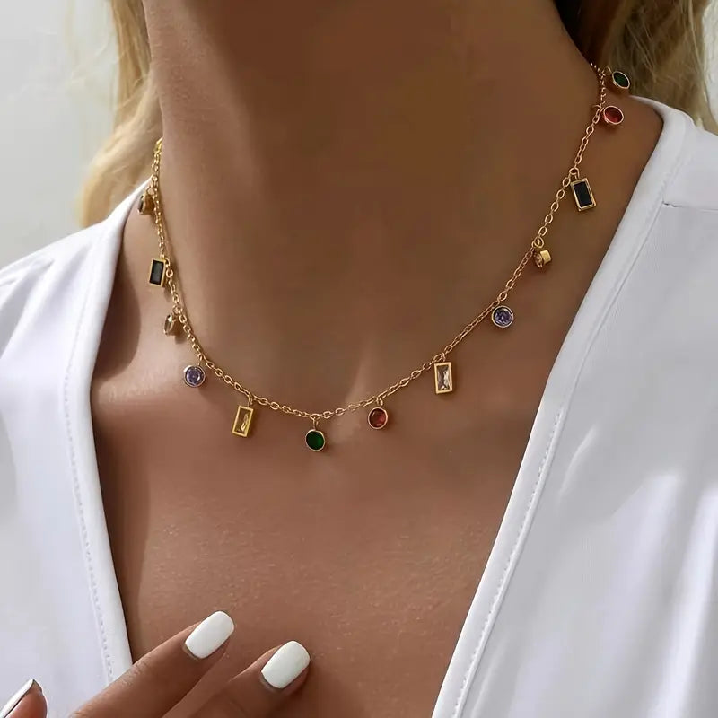 Renkli Taşlı Tasarım Kolye - 925 GÜMÜŞ