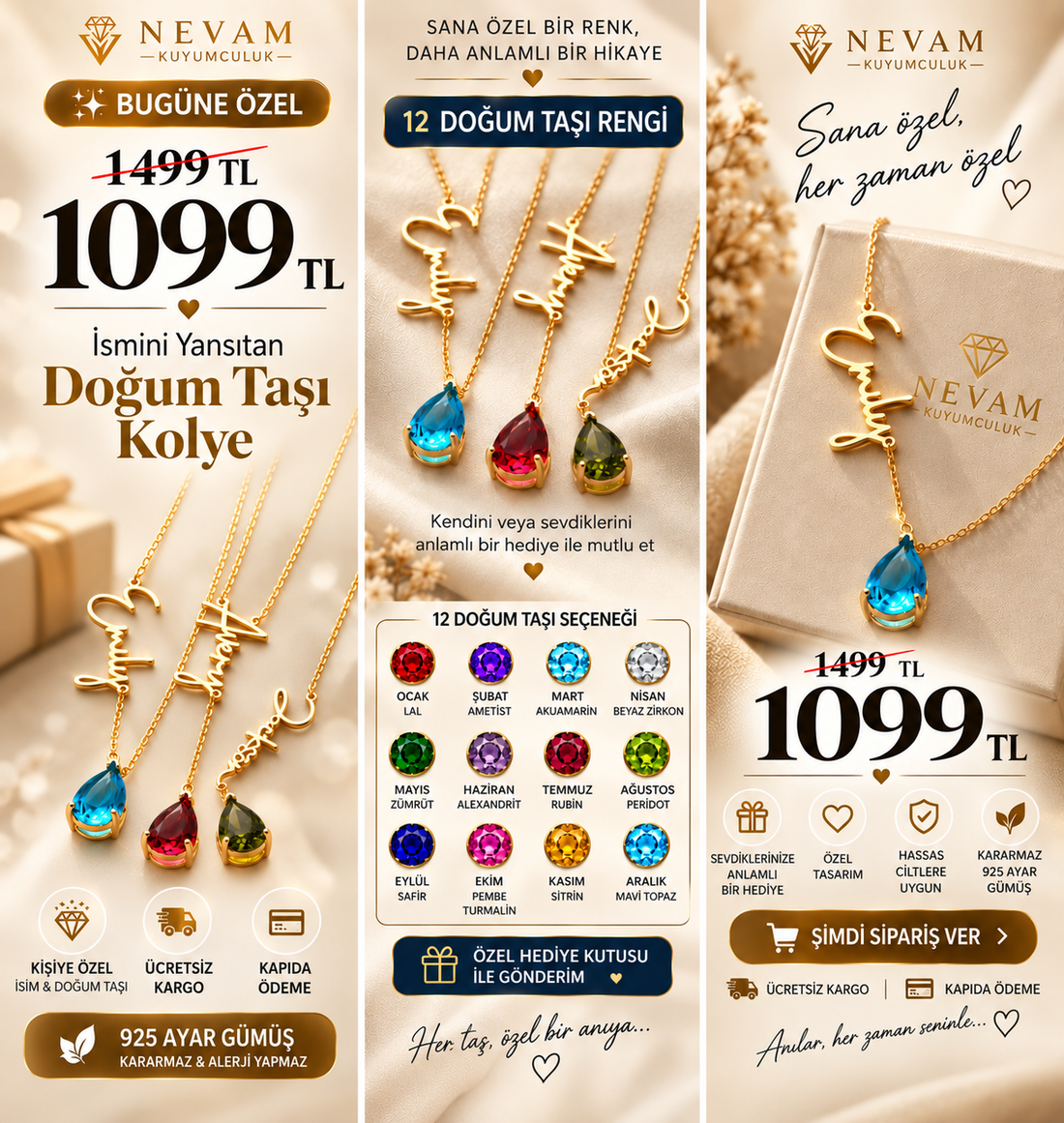✨ Kişiye Özel İsim & Doğum Taşı Kolye | 925 Ayar Gümüş ✨