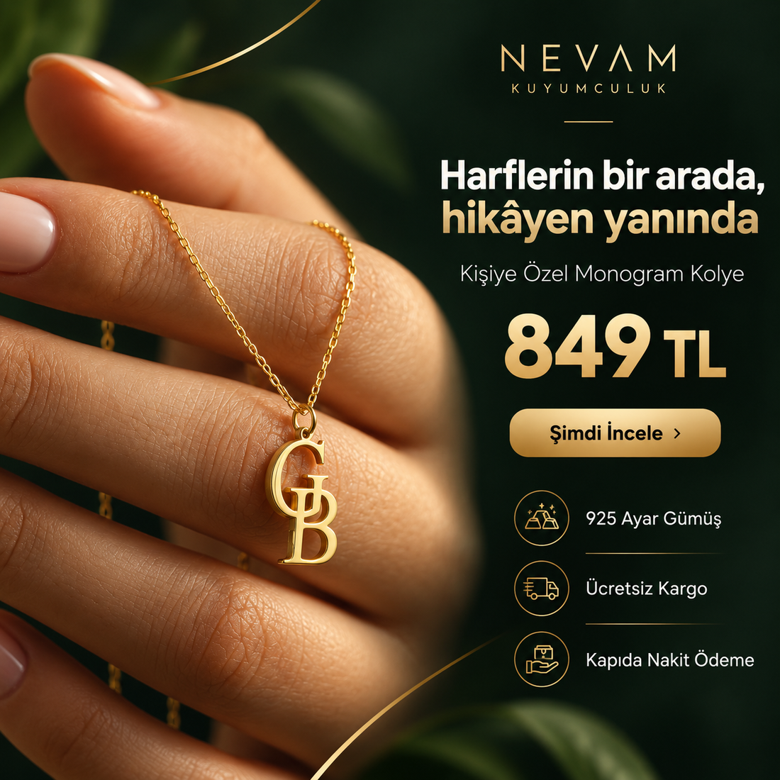Anlamını Taşıyan Harf Charm Kolye | 925 Ayar Gümüş