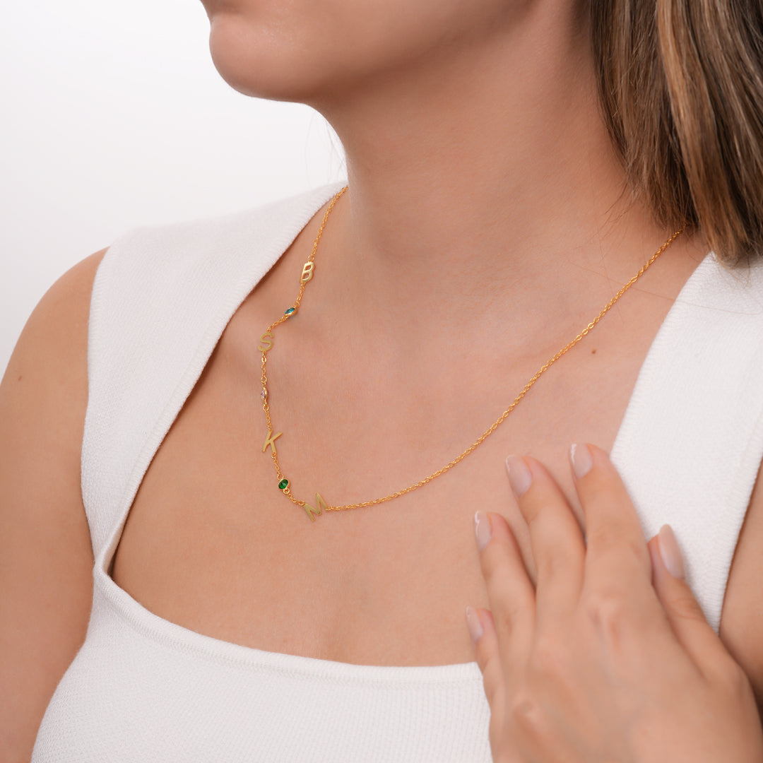 Doğum Taşlı Harf Kolye