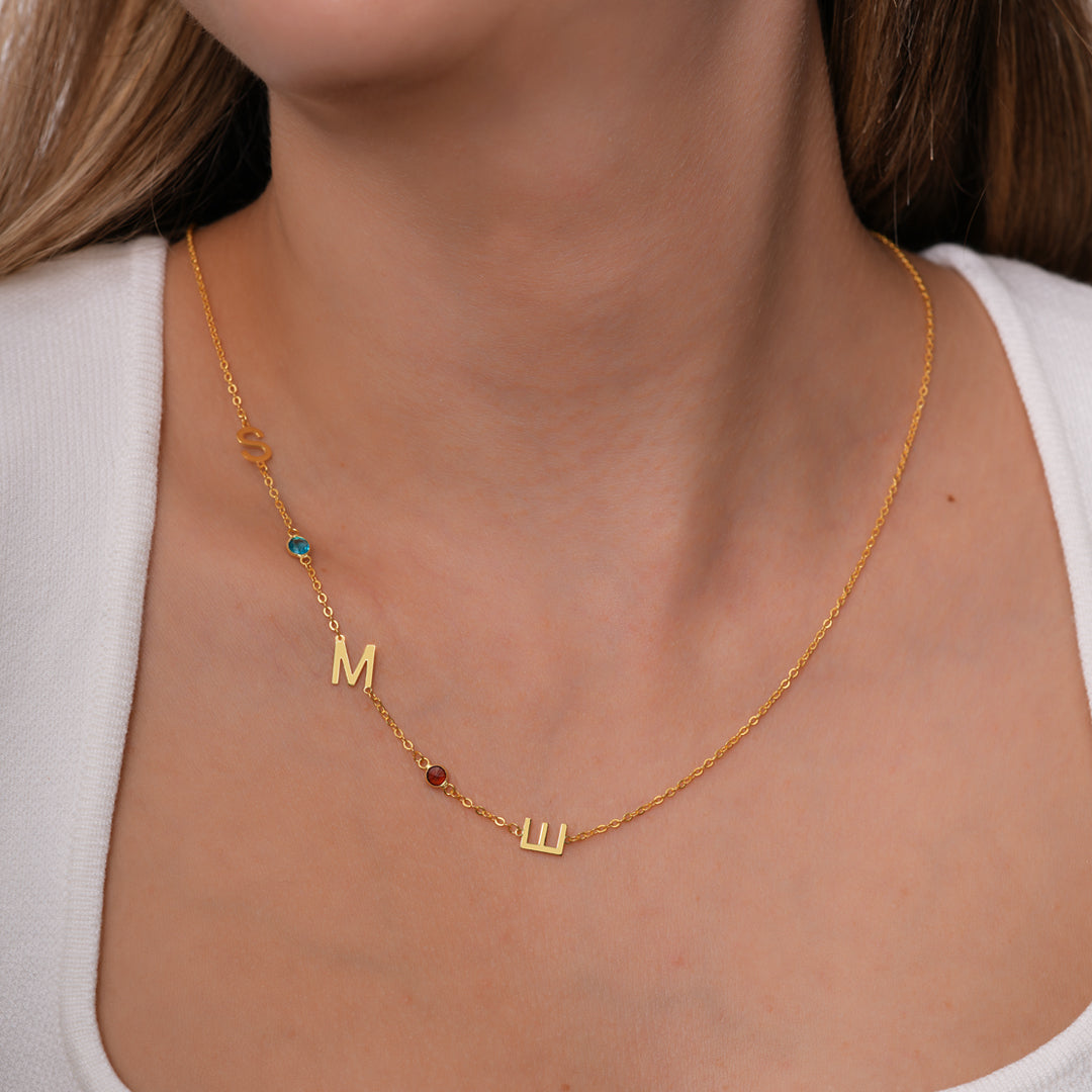3 Harfli Doğum Taşı Kolye