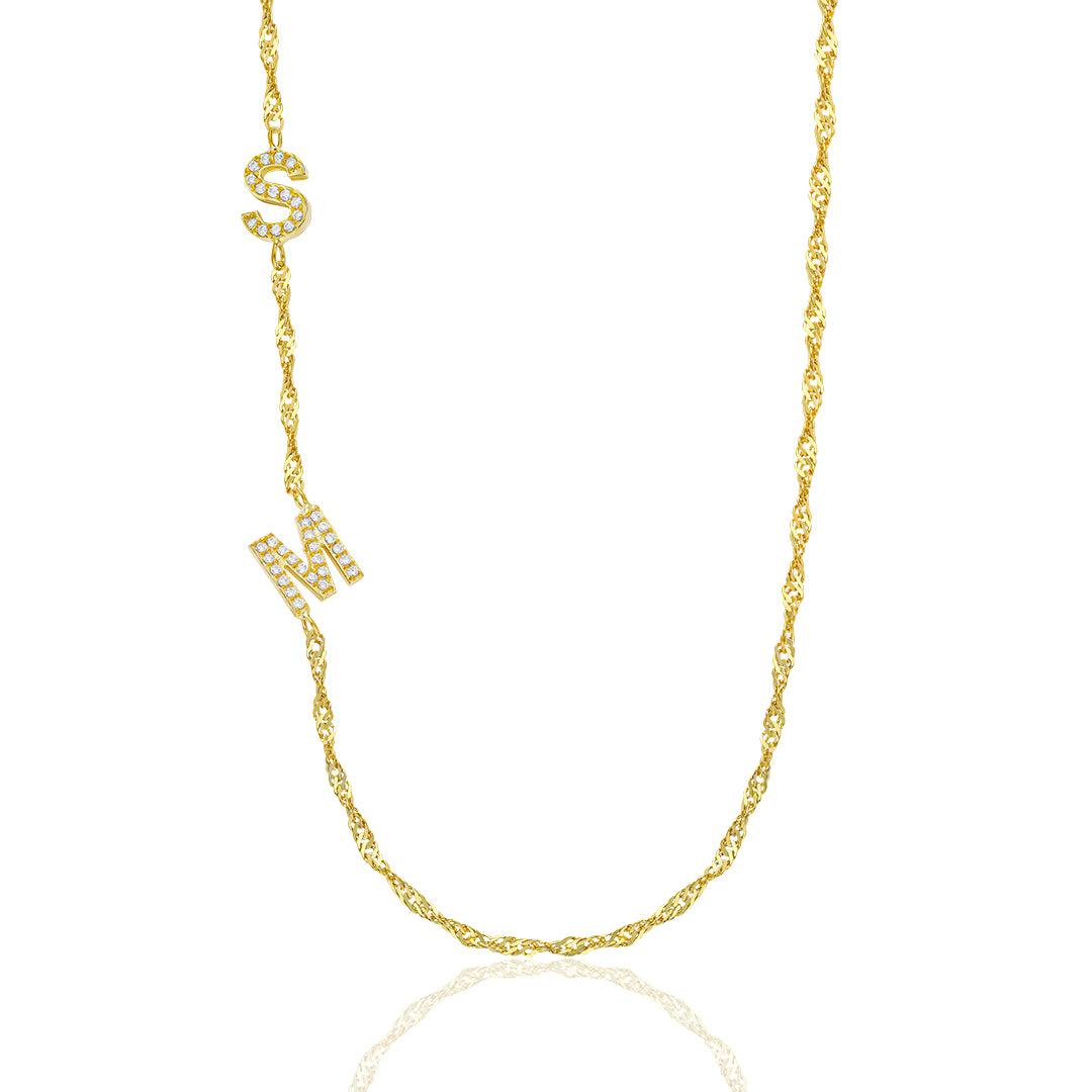 Singapur Zincirli Çift Harfli Köprücük Kolye - 925 GÜMÜŞ