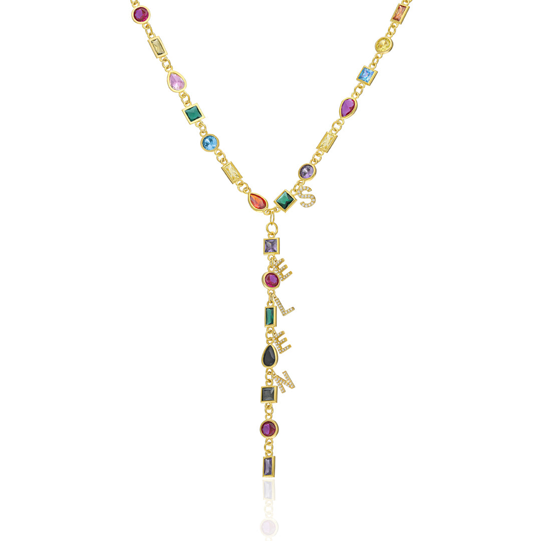 Taşlı İsimli Gökkuşağı Y Kolye - 925 GÜMÜŞ