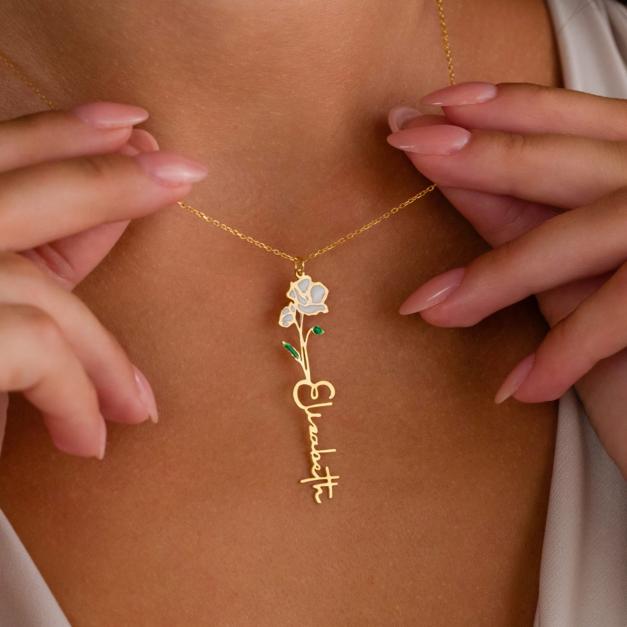 Doğum Çiçekli isim Kolye - 925 GÜMÜŞ