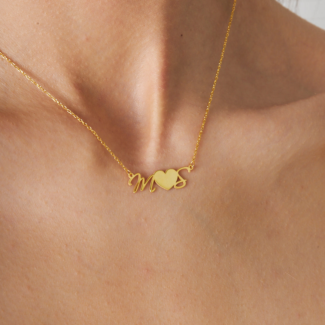 El Yazısı Kalpli Harf Kolye - 925 GÜMÜŞ