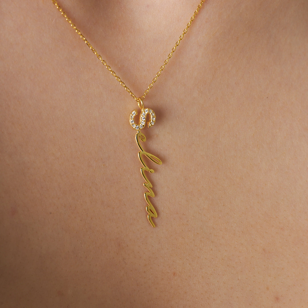 Harfli İsim Taşlı Kolye - 925 GÜMÜŞ