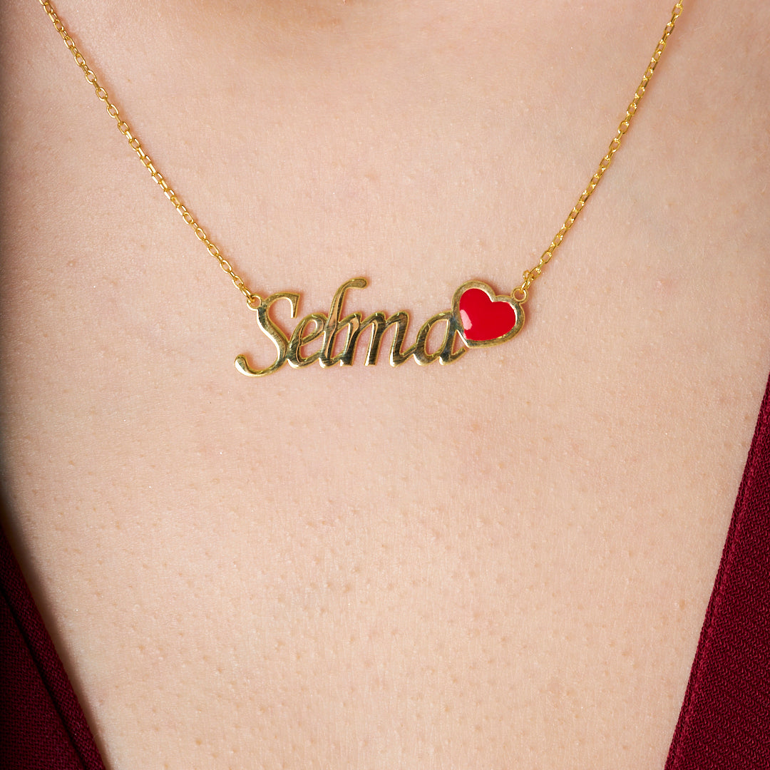 İsimli Kırmızı Kalp Kolye - 925 GÜMÜŞ