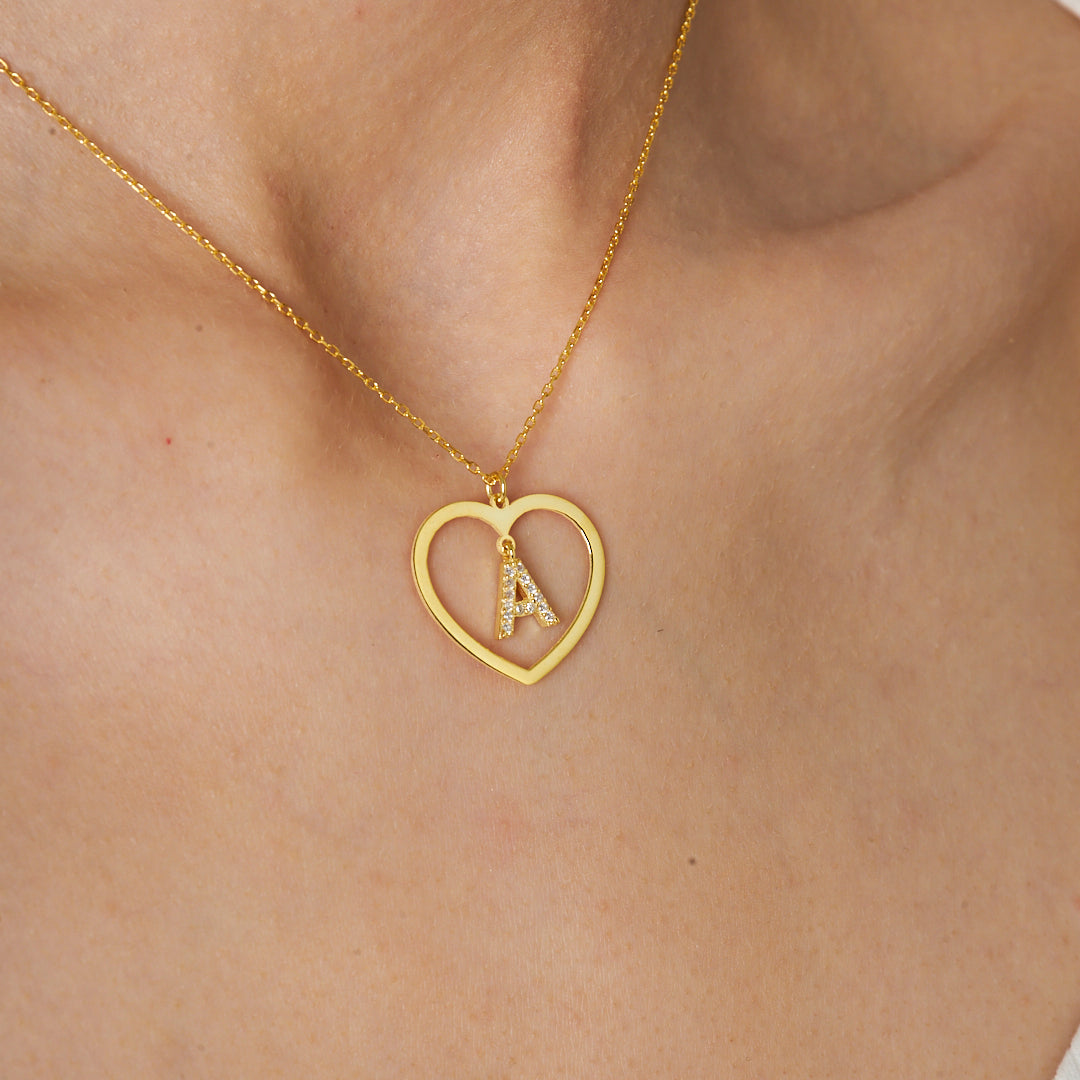 İnce Kalpli Harfli Kolye - 925 GÜMÜŞ