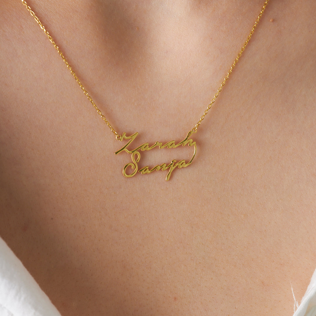 İki İsimli El Yazısı Kolye - 925 GÜMÜŞ