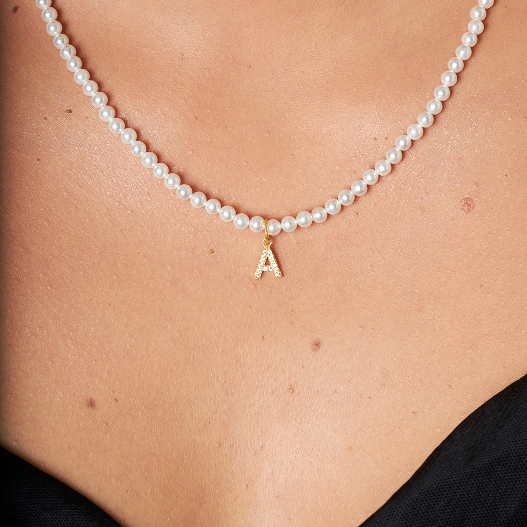 İncili Taşlı Harf Kolye - 925 GÜMÜŞ