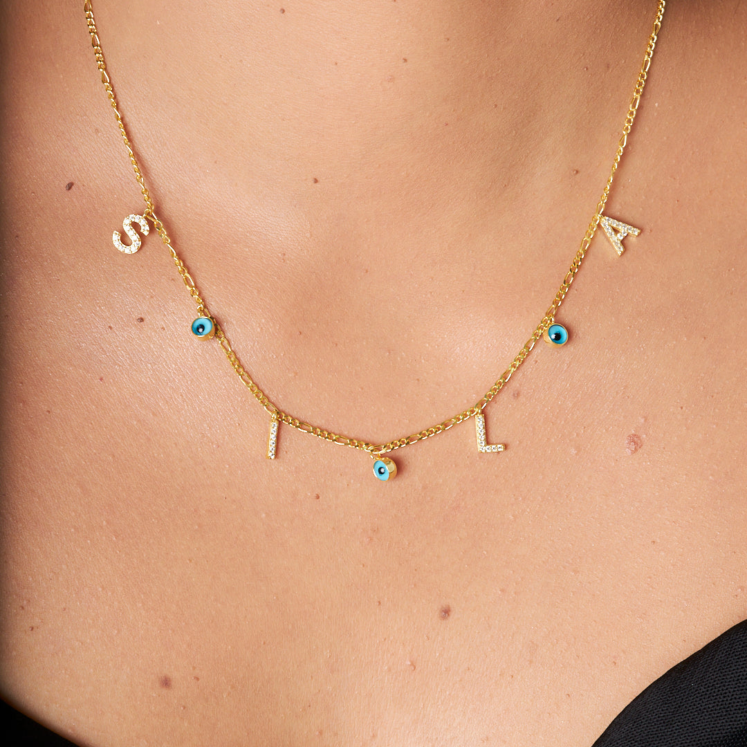 Nazar Boncuklu Harf Kolye - 925 GÜMÜŞ