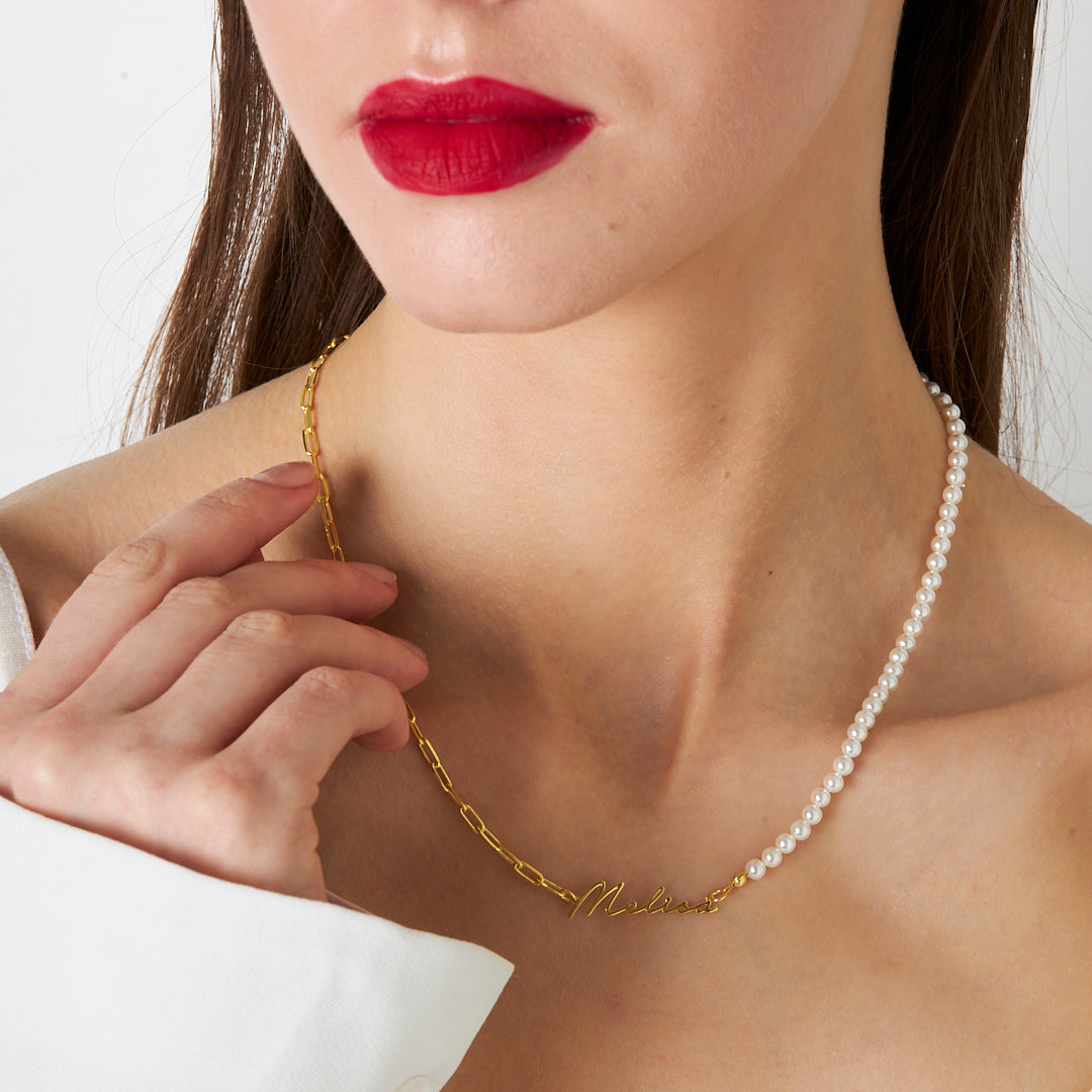 Yarı İncili El Yazılı Kolye - 925 GÜMÜŞ