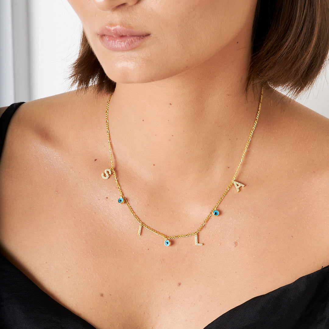 Nazar Boncuklu Harf Kolye - 925 GÜMÜŞ