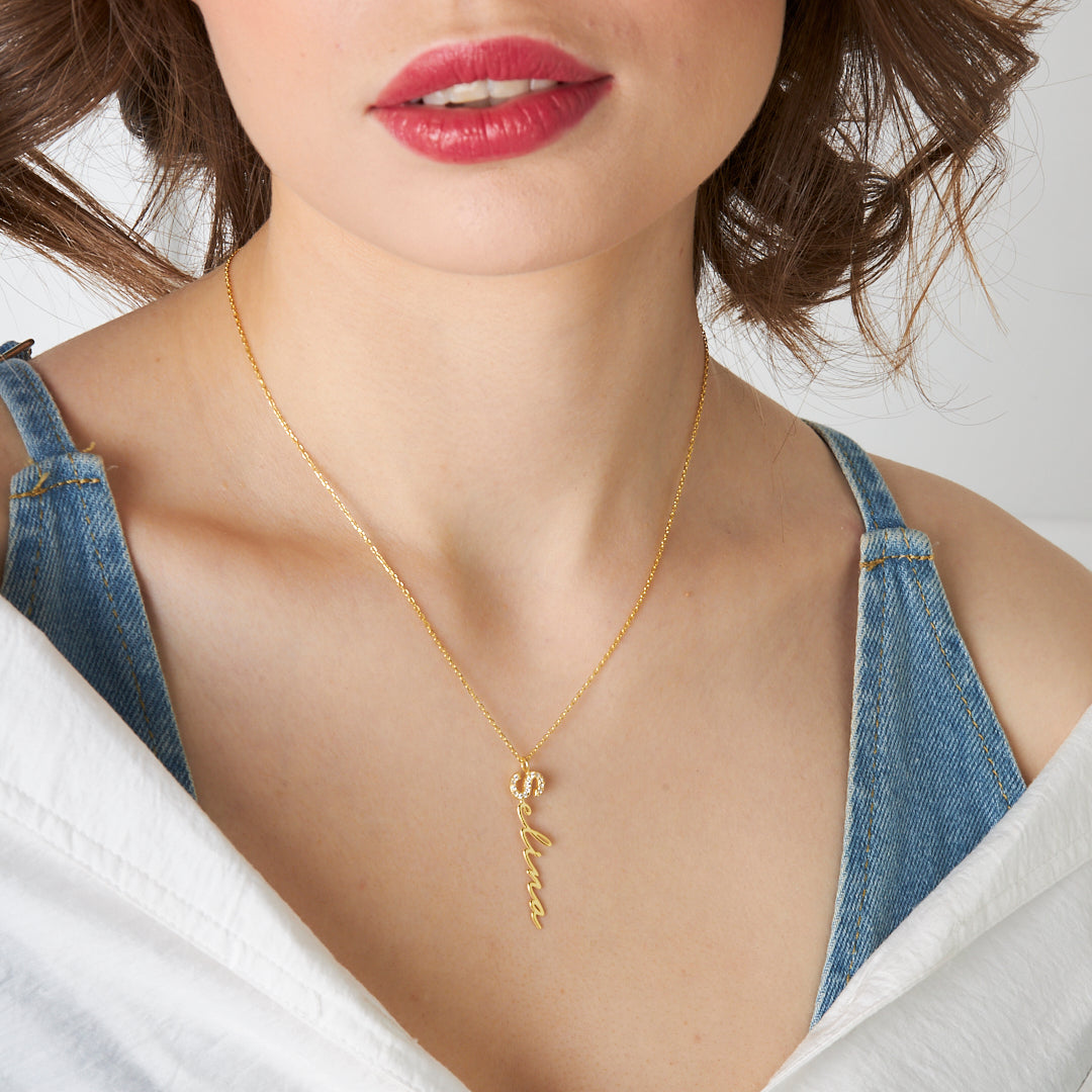 Harfli İsim Taşlı Kolye - 925 GÜMÜŞ