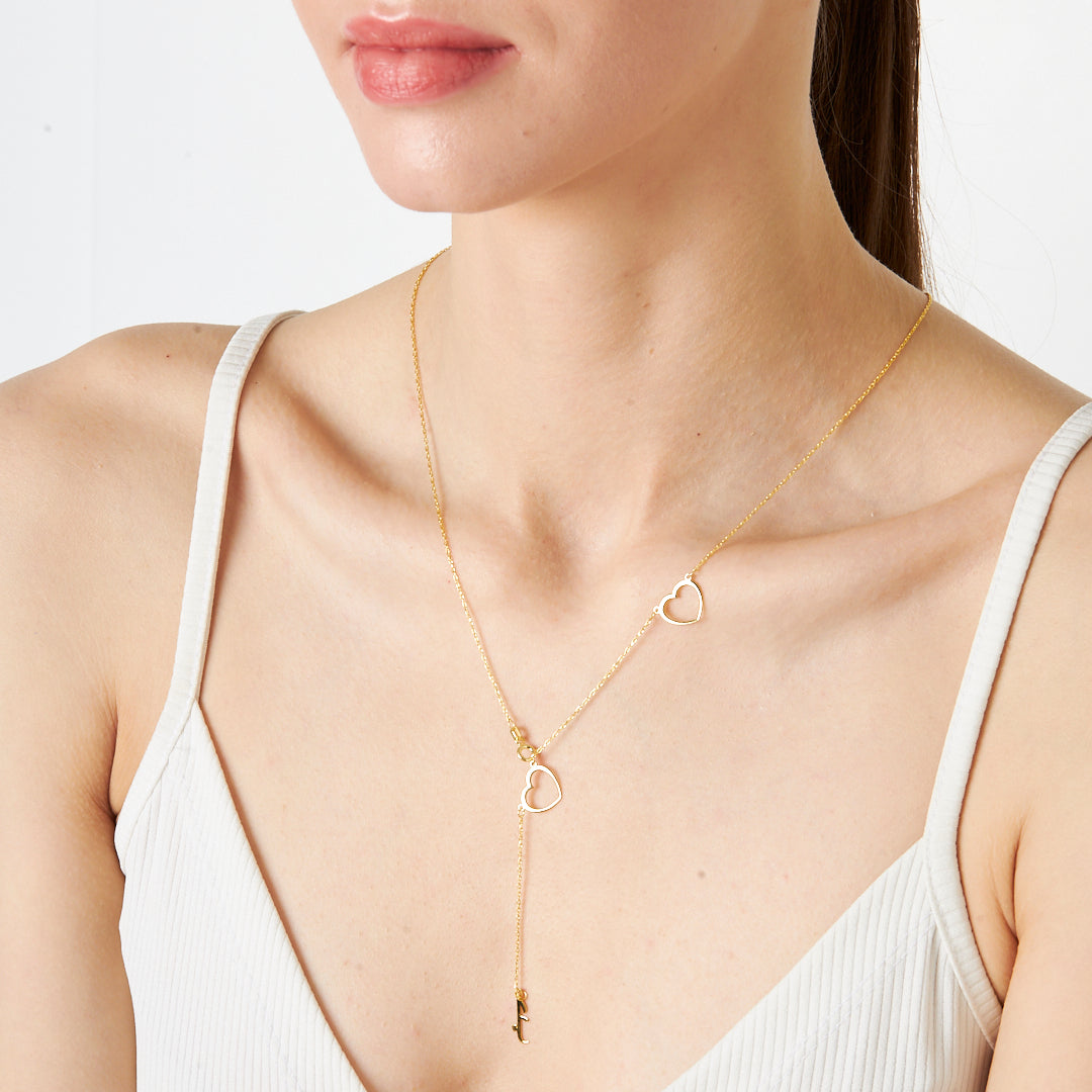 İki Kalpli Arapça isim Kolye - 925 GÜMÜŞ