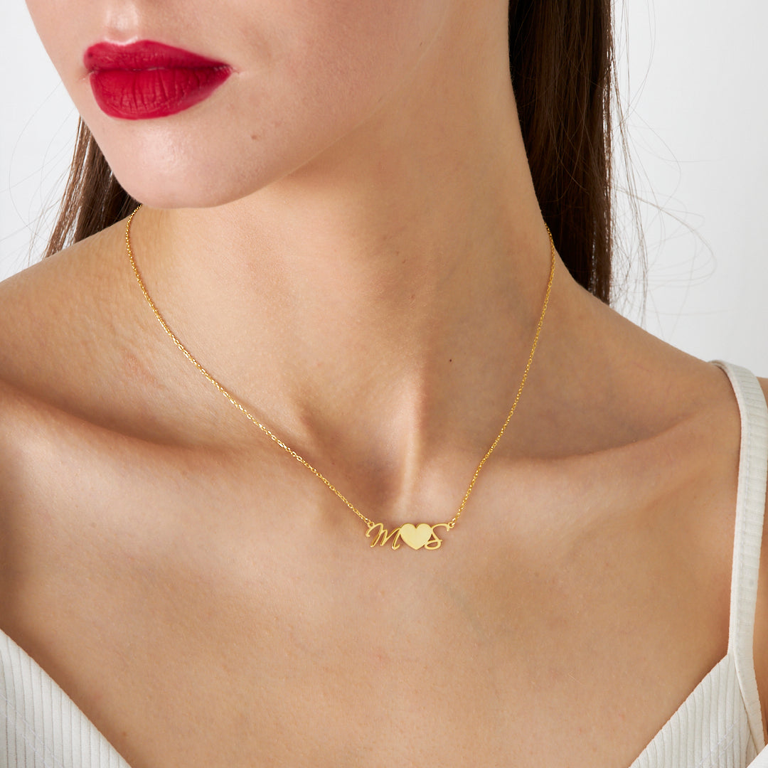 El Yazısı Kalpli Harf Kolye - 925 GÜMÜŞ