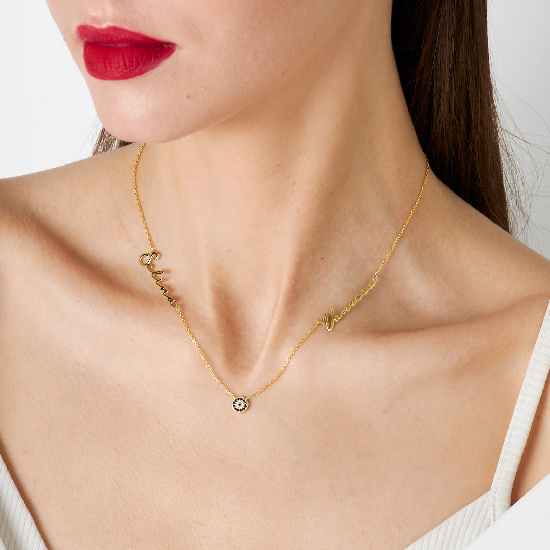 İki İsimli Nazar Kolye - 925 GÜMÜŞ