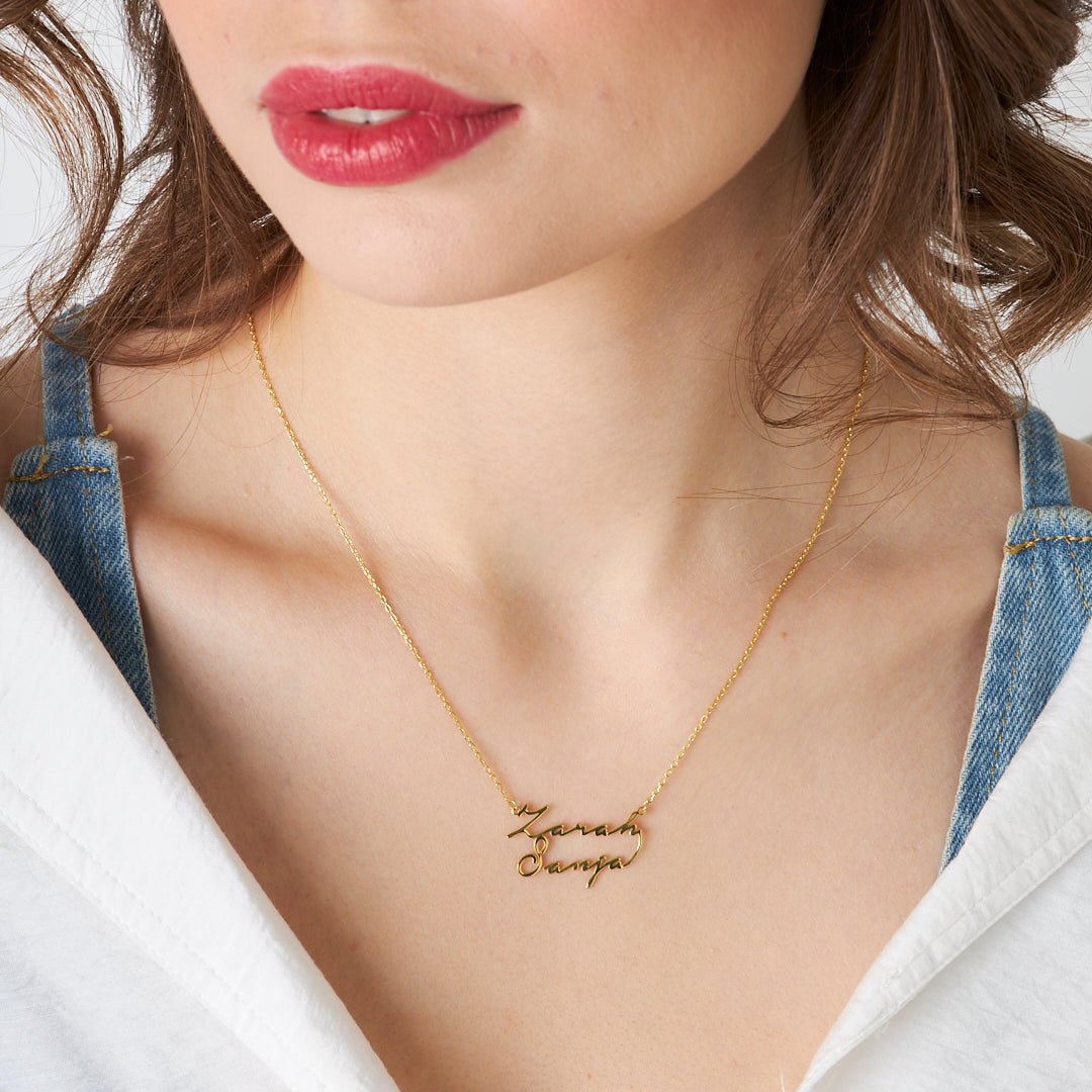 İki İsimli El Yazısı Kolye - 925 GÜMÜŞ