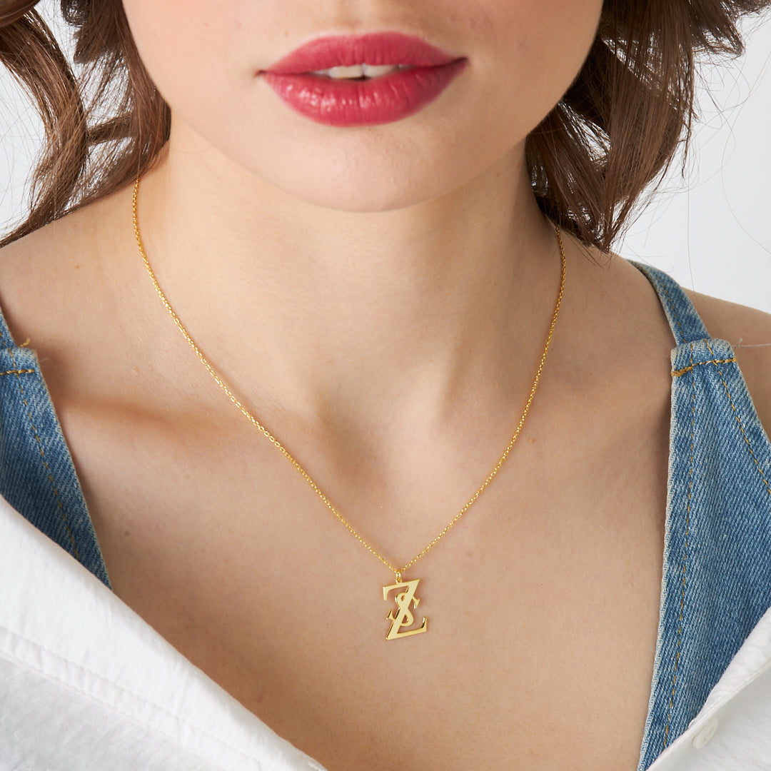 Birleşik Baş Harfler Kolye - 925 GÜMÜŞ