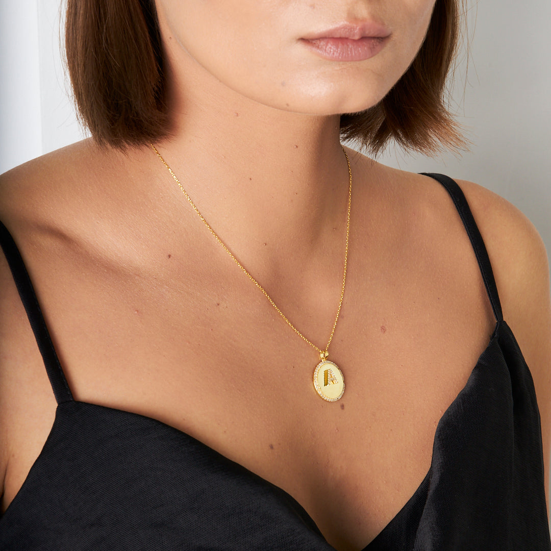 Daire Plaka Harfli Kolye - 925 GÜMÜŞ