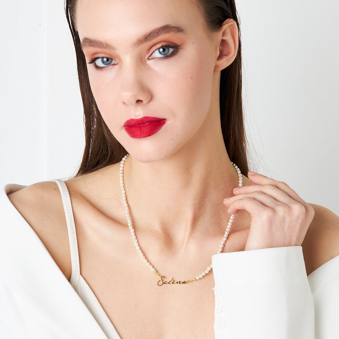 İnci Boncuklu İsimli Kolye - 925 GÜMÜŞ