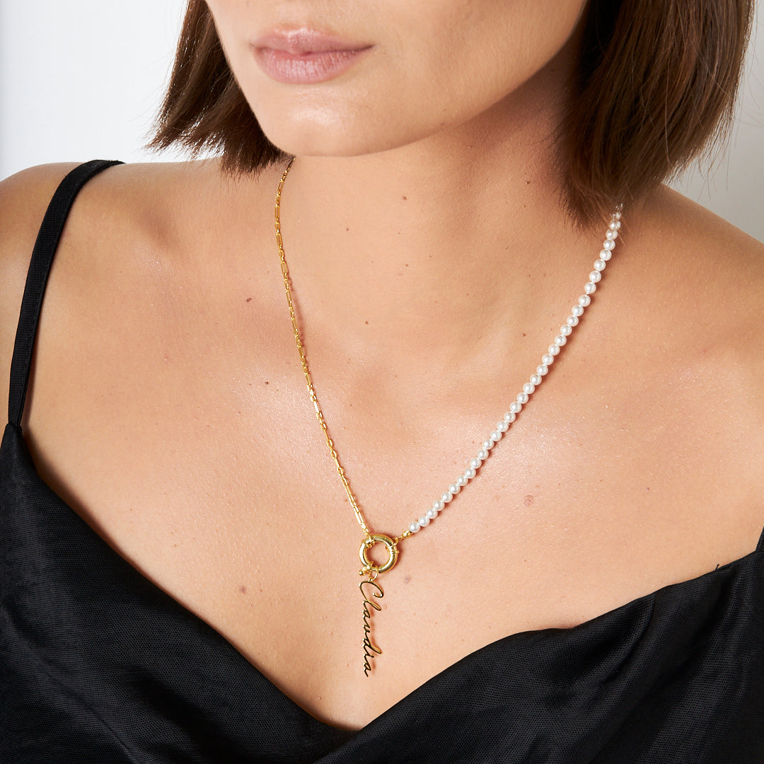 Zincir ve Boncuklu El Yazısı Kolye - 925 GÜMÜŞ