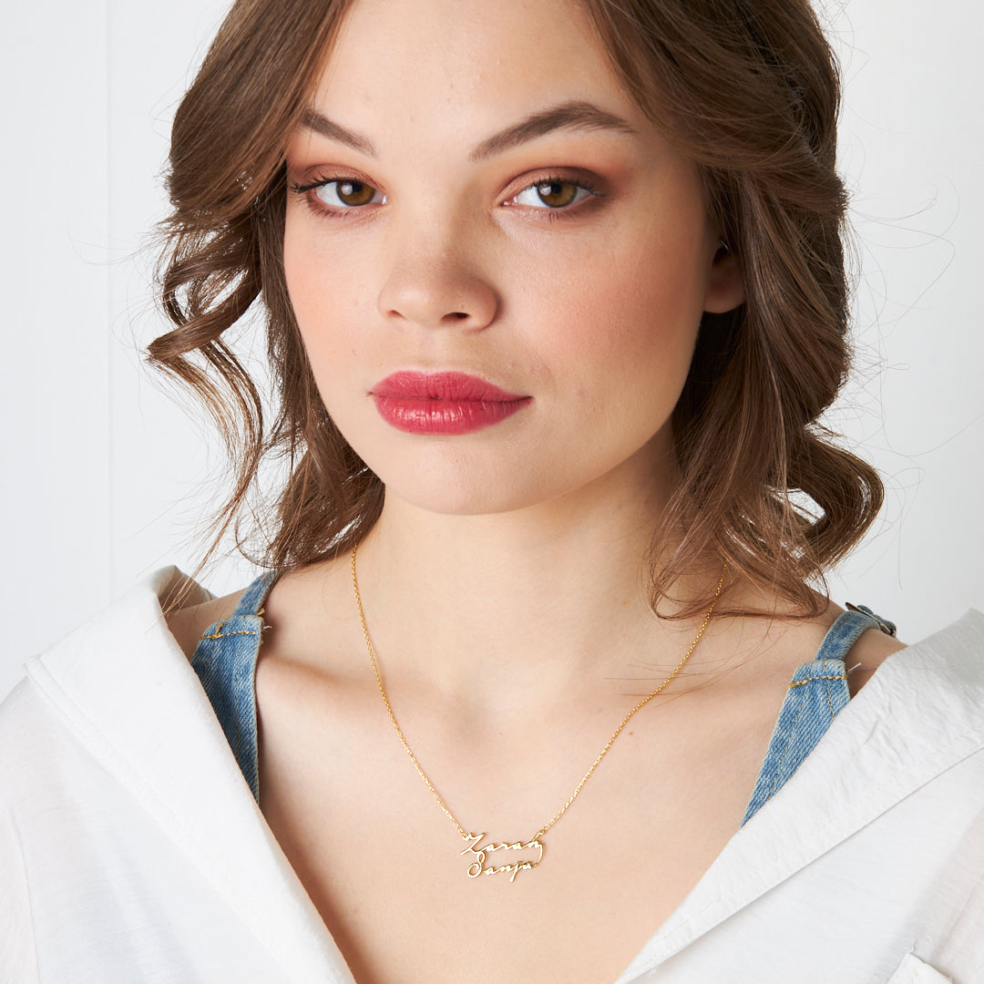 İki İsimli El Yazısı Kolye - 925 GÜMÜŞ