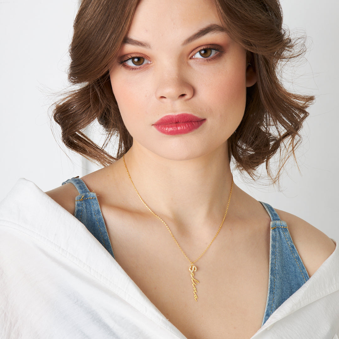 Harfli İsim Taşlı Kolye - 925 GÜMÜŞ