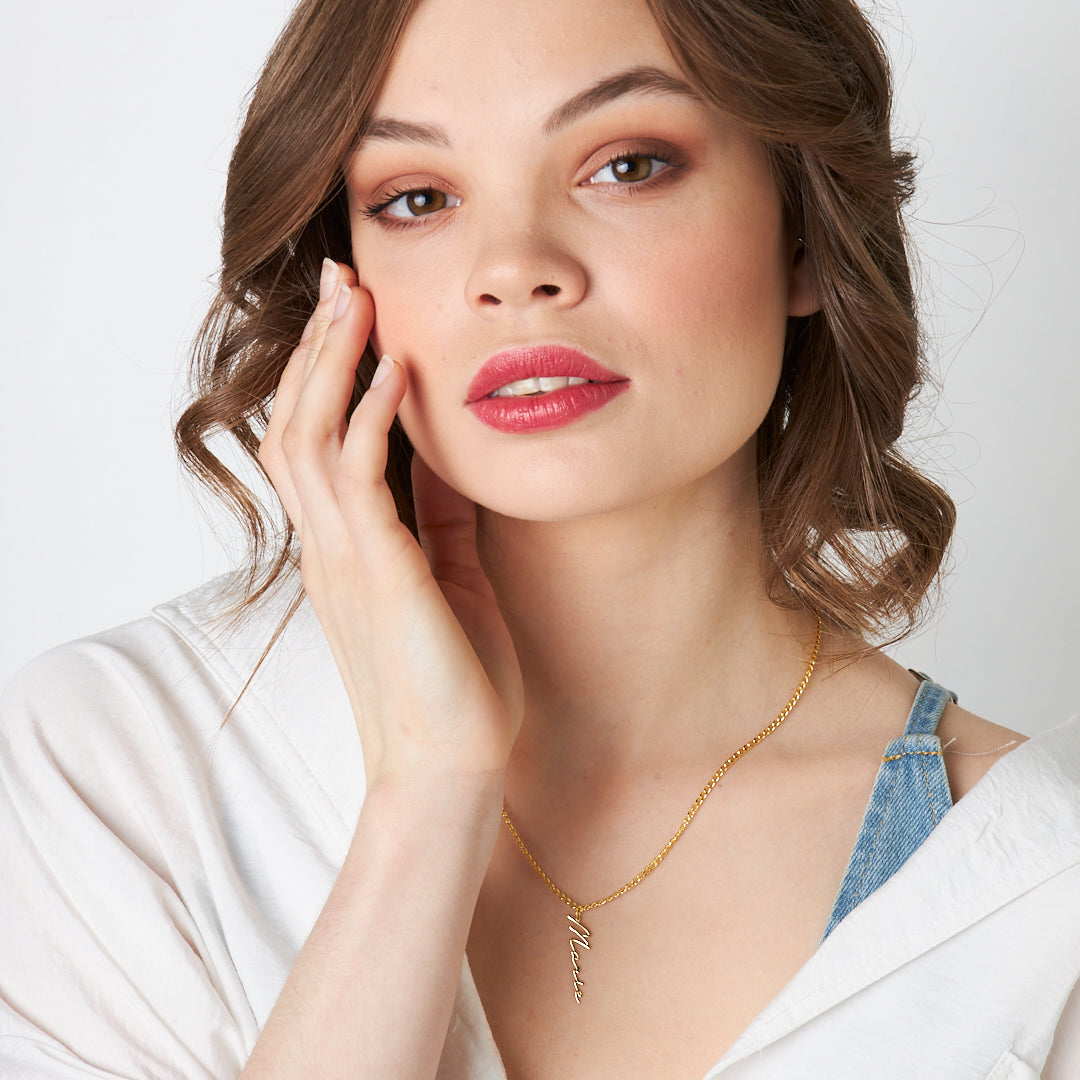 Dikey İmza Kolye - 925 GÜMÜŞ