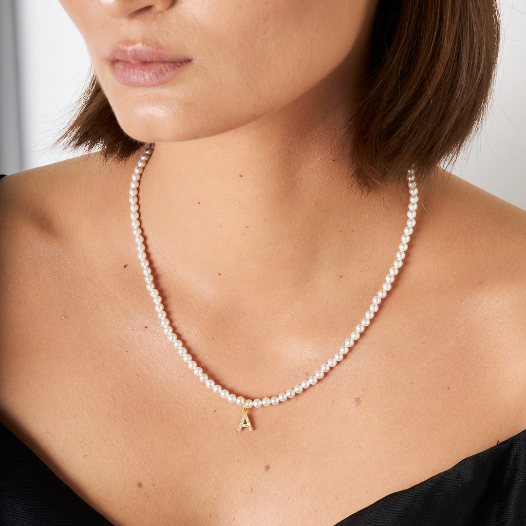 İncili Taşlı Harf Kolye - 925 GÜMÜŞ