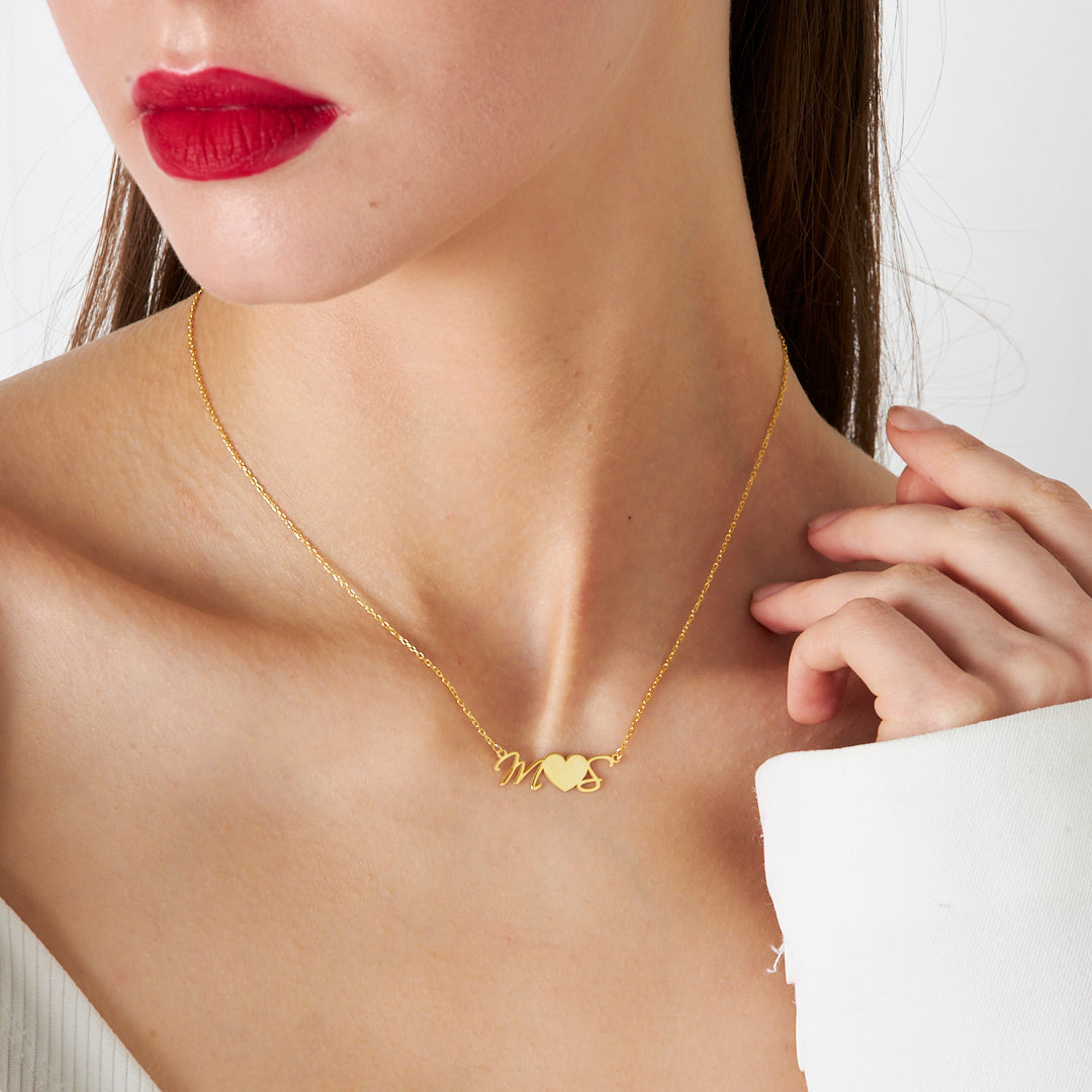 El Yazısı Kalpli Harf Kolye - 925 GÜMÜŞ