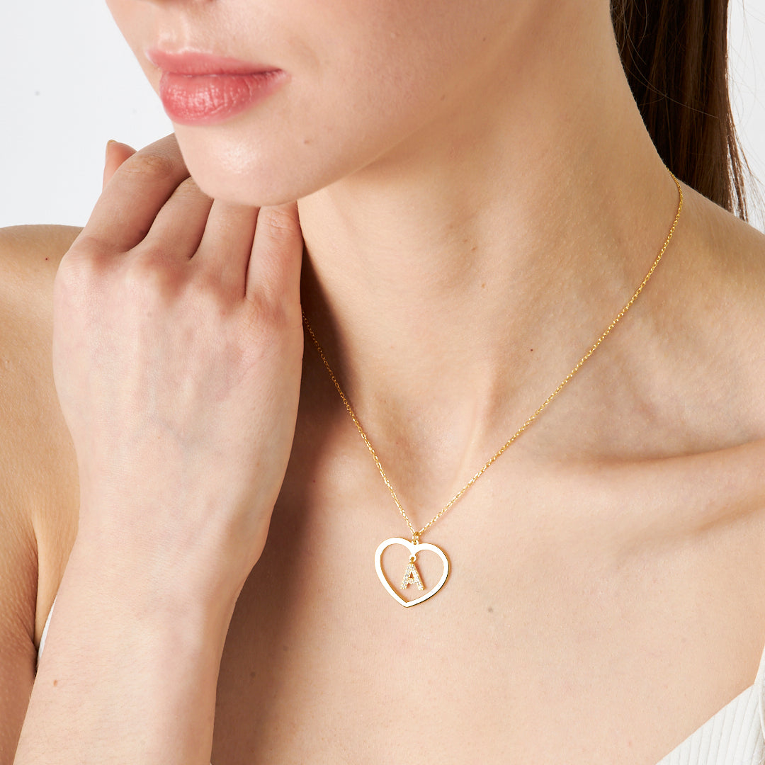 İnce Kalpli Harfli Kolye - 925 GÜMÜŞ