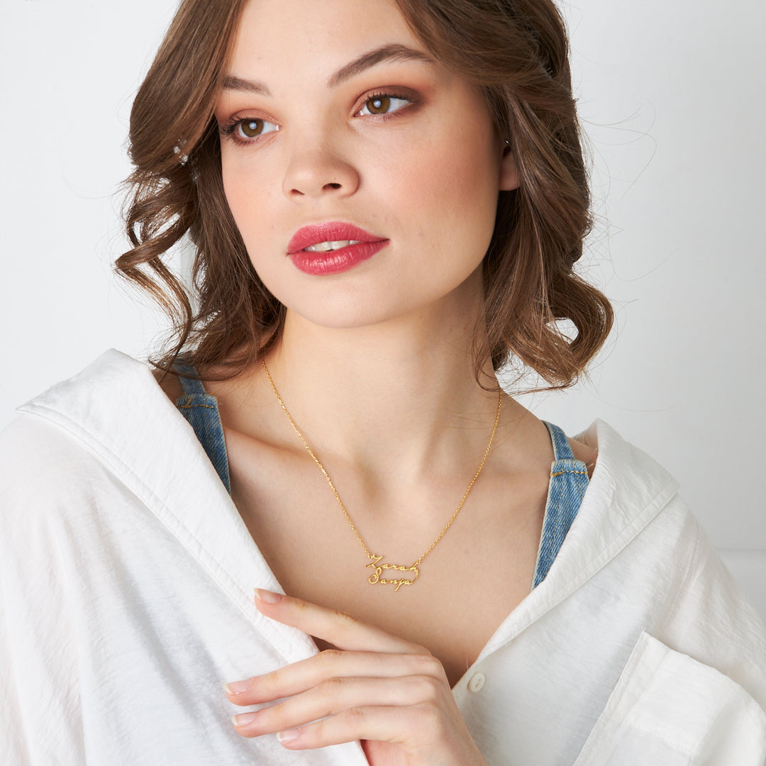 İki İsimli El Yazısı Kolye - 925 GÜMÜŞ