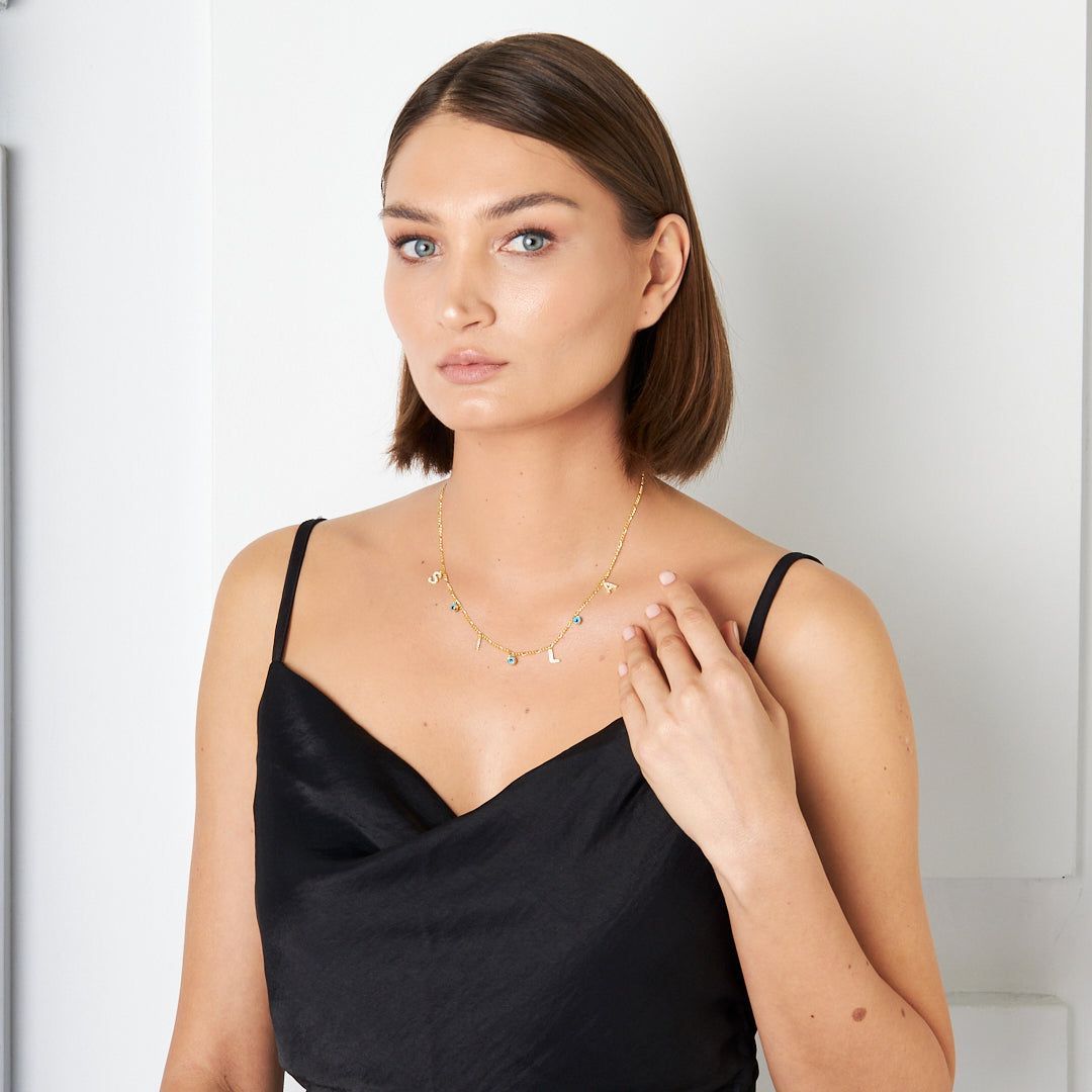 Nazar Boncuklu Harf Kolye - 925 GÜMÜŞ