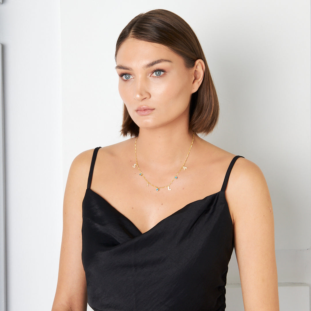 Nazar Boncuklu Harf Kolye - 925 GÜMÜŞ