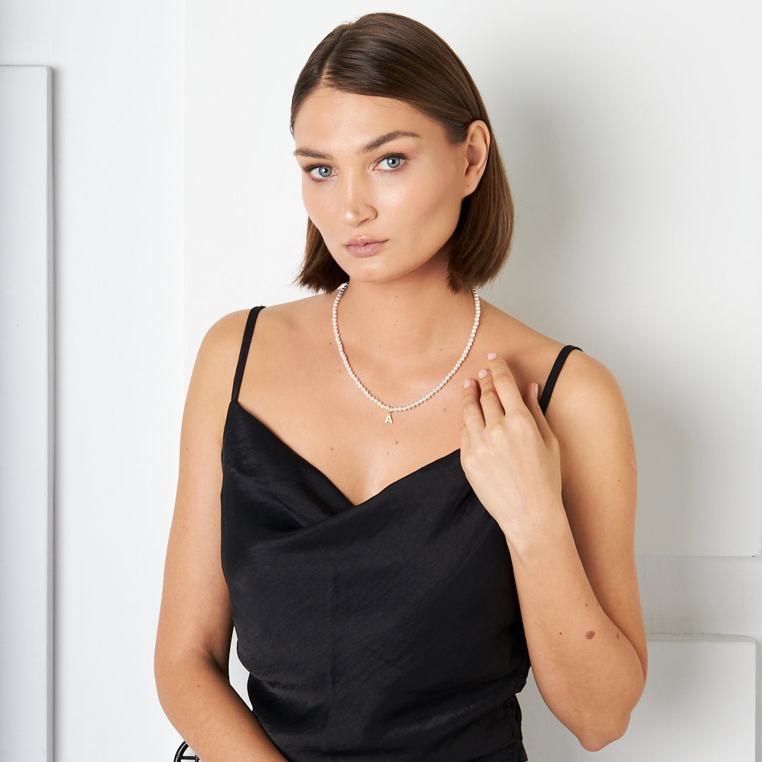 İncili Taşlı Harf Kolye - 925 GÜMÜŞ